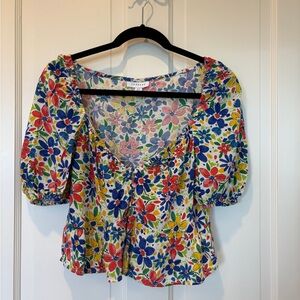 Topshop Floral Puff Sleeve Top